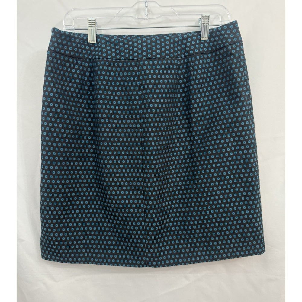 Ann Taylor LOFT‎ Skirt Geometric Print Teal Blue Black Womens Size 8 - Picture 2 of 8